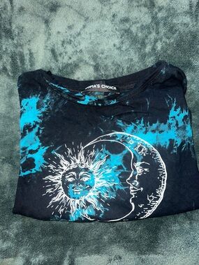 Sofia’s Choice Blue Tie Dye Celestial Moon & Sun Crop Top XL Whimsygoth